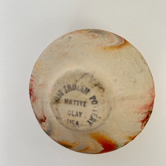 Vintage Nemadji Indian Native Clay pottery USA Orange black Swirl Vase 3" x 2" - Picture 11 of 13